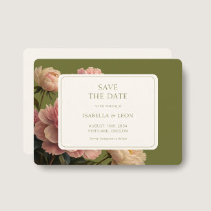Ivory Olive Green Vintage Rose Wedding Invitation