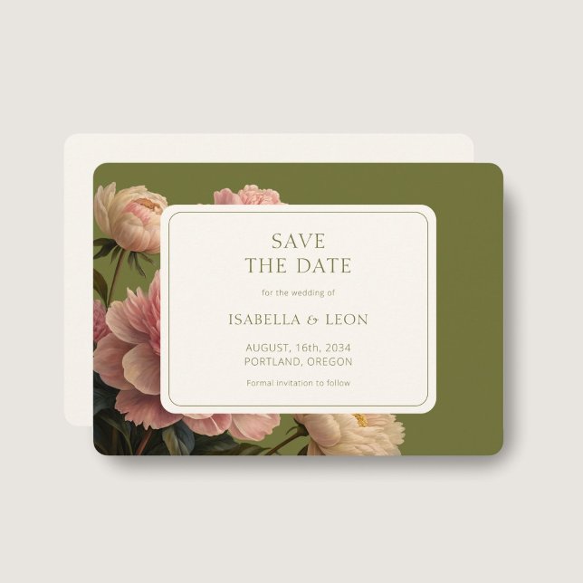 Ivory | Olive Green Vintage Rose Wedding  Invitation (Creator Uploaded)