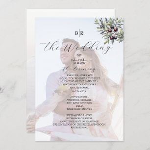 Ivory Olive Monogram Photo Wedding Program Programme
