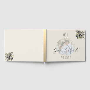 Ivory Olive Photo Monogram Wedding Guest Book