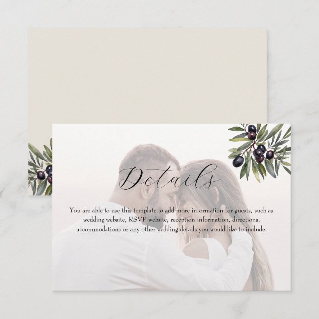 Ivory Olive Photo Wedding Details Enclosure Card (Front/Back)