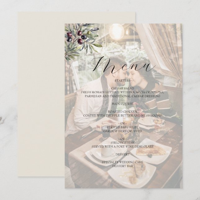 Ivory Olive Photo Wedding Menu (Front/Back)