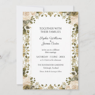 Ivory Olive Rose Garden Wedding Invitation