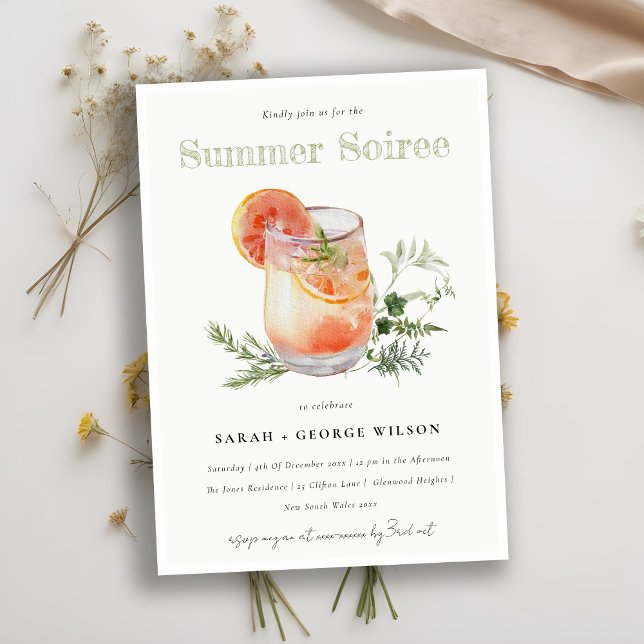 Ivory Orange Summer Soiree Cocktail Pool Party Invitation (Creator Uploaded)