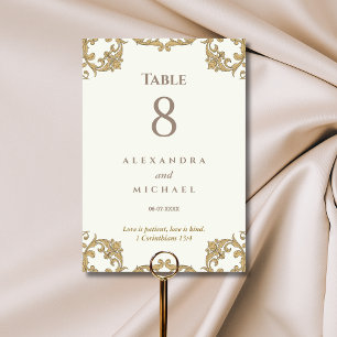 Ivory Ornate Baroque Christian Wedding Table Number