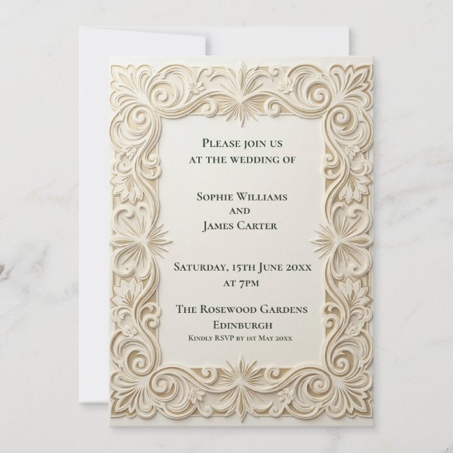 Ivory Ornate Baroque Wedding Invitation (Front)