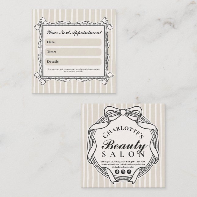 Ivory Ornate Bow Frame Appointment Reminder Card (Front/Back)