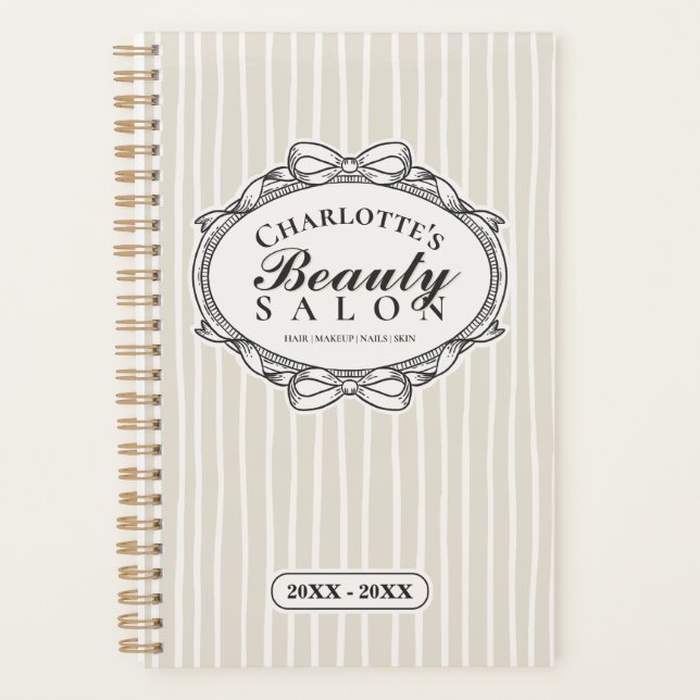 Ivory Ornate Bow Frame Beauty Salon Appointment Planner (Front)