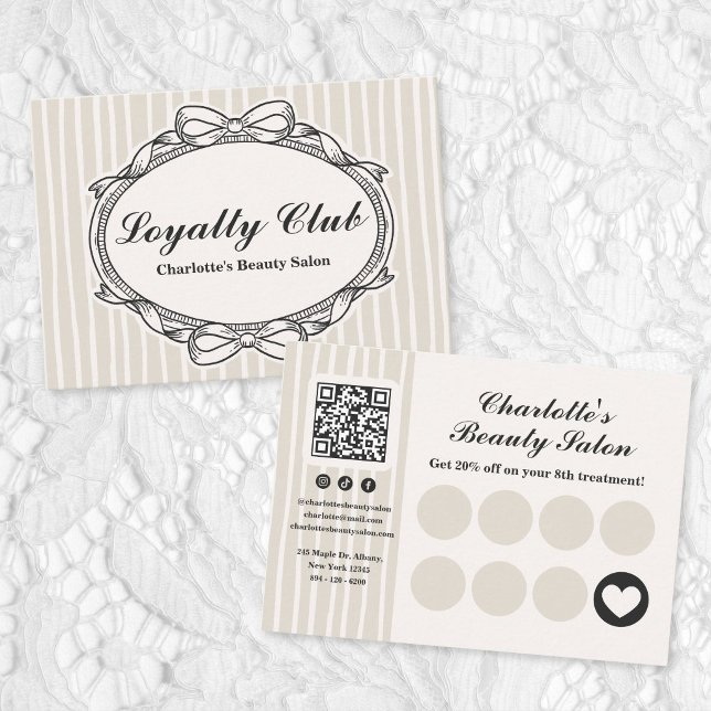 Ivory Ornate Bow Frame Salon Loyalty Card (Ivory Ornate Bow Frame Salon Loyalty Card)