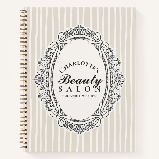 Ivory Ornate Oval Frame Beauty Salon Notebook (Front)