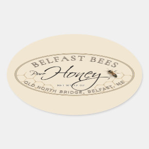 Ivory Oval Honey Label with Bee and Honeycomb