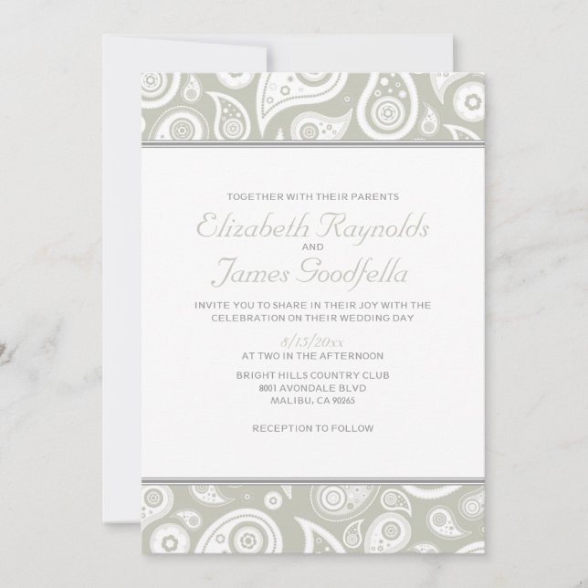 Ivory Paisley Wedding Invitations (Front)