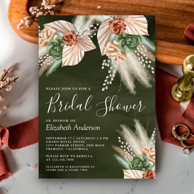 Ivory Palm Earthy Floral Pampas Sage Bridal Shower Invitation (Creator Uploaded)