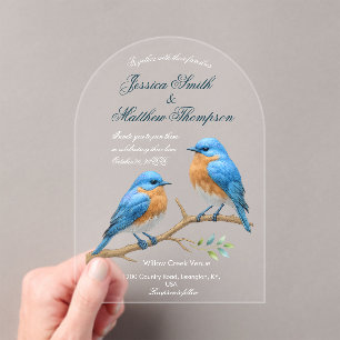 Ivory Pastel Lovebirds Romantic Bluebirds Wedding Acrylic Invitations