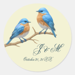 Ivory Pastel Lovebirds Romantic Bluebirds Wedding Classic Round Sticker