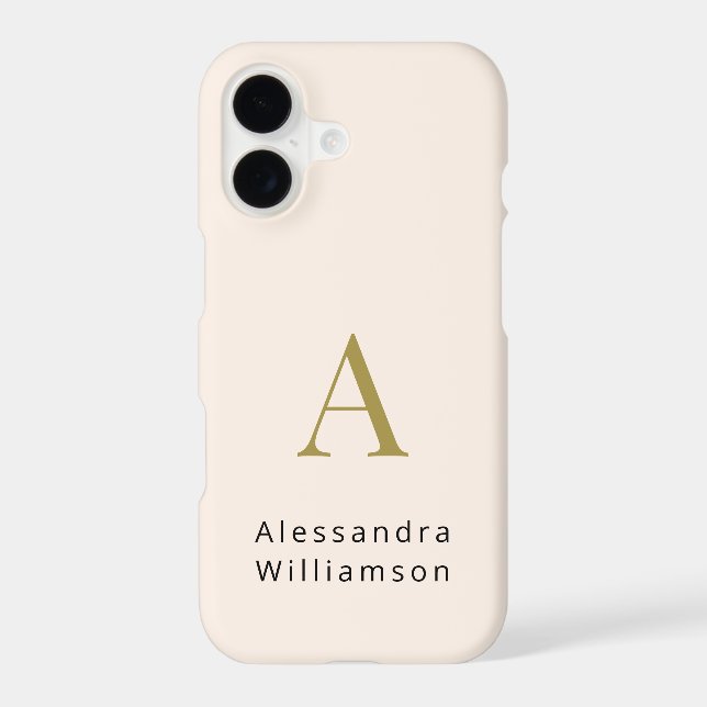 Ivory Pastel Minimalist Monogram Gold Black Chic (Back)