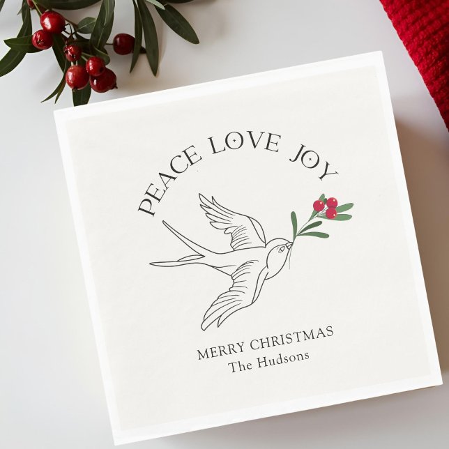 Ivory | PEACE LOVE JOY Snowbird Christmas Holiday  Napkin (Creator Uploaded)
