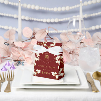 Ivory Peach/Plum Blossoms Double Happiness Wedding Favour Box