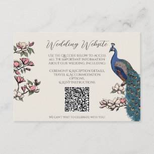 Ivory Peacock Ink Art Wedding QR Card