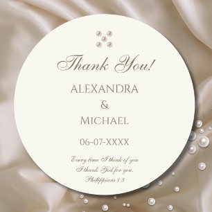 Ivory Pearl Christian Wedding Thank You Classic Round Sticker
