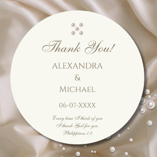 Ivory Pearl Christian Wedding Thank You Classic Round Sticker