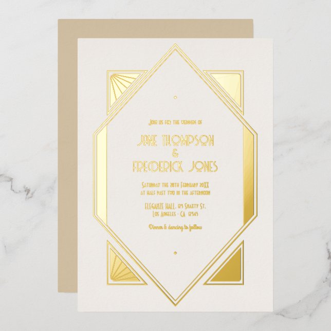 Ivory Pearl & Gold Gatsby Art Deco Wedding (Front/Back)
