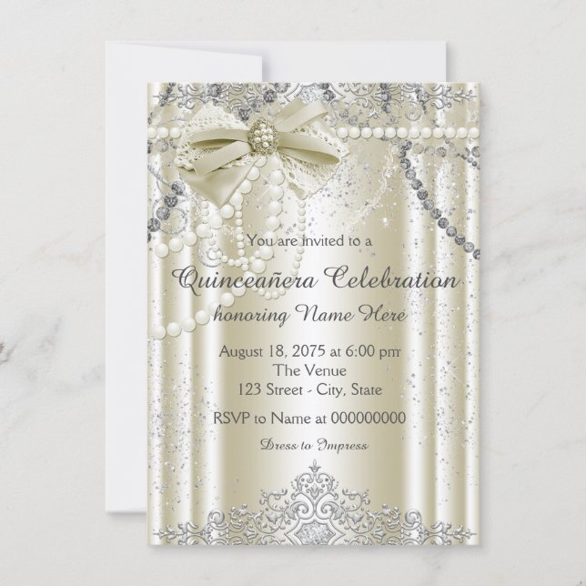 Ivory Pearl Quinceanera Invitation (Front)