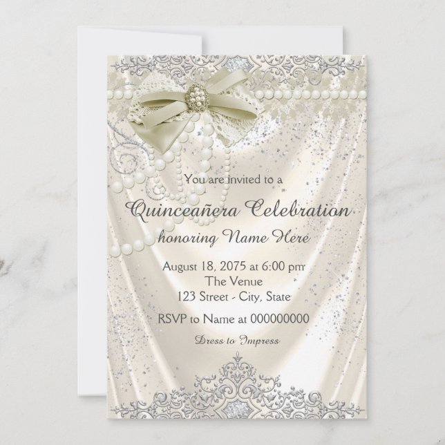 Ivory Pearl Satin Quinceanera Invitation (Front)