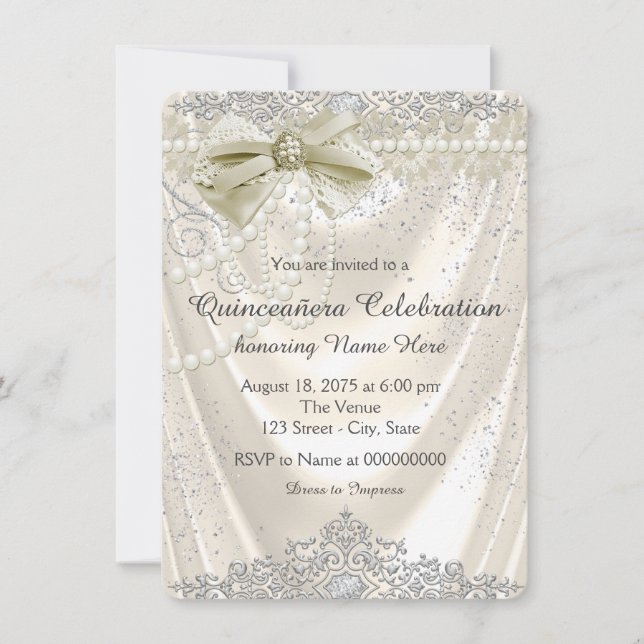 Ivory Pearl Satin Quinceanera Invitation (Front)
