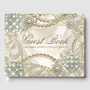 Ivory Pearl Womans Birthday Party Guest Book