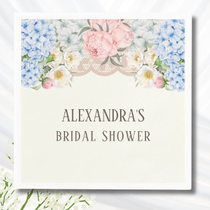 Ivory Peony Blue Hydrangea Bridal Shower Napkin