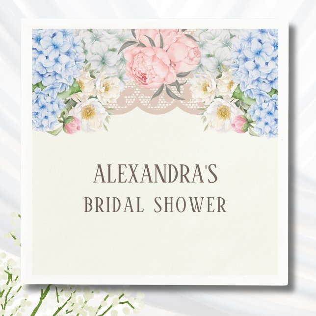 Ivory Peony Blue Hydrangea Bridal Shower Napkin (Creator Uploaded)