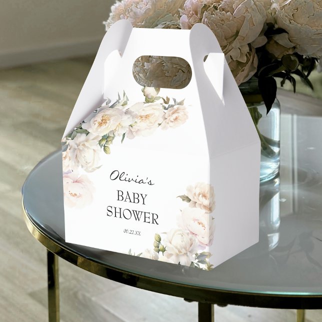 Ivory Peony Floral Neutral Favor Favour Box (Creator Uploaded)