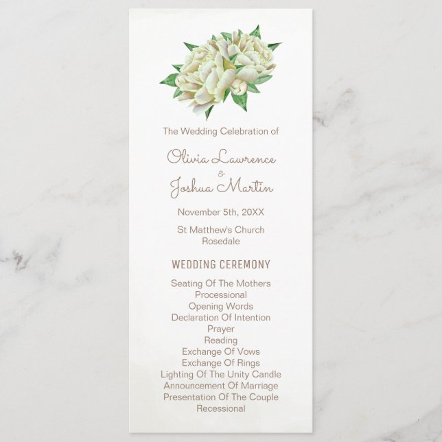 Ivory Peony Watercolor Floral Wedding Ceremony Programme (Front)