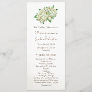 Ivory Peony Watercolor Floral Wedding Ceremony Programme
