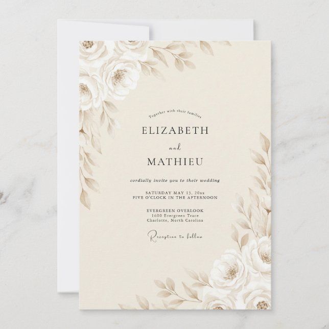 Ivory Peony Wedding Invitation (Front)
