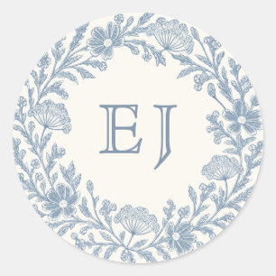 Ivory Periwinkle Wildflower Monogram Envelope Classic Round Sticker