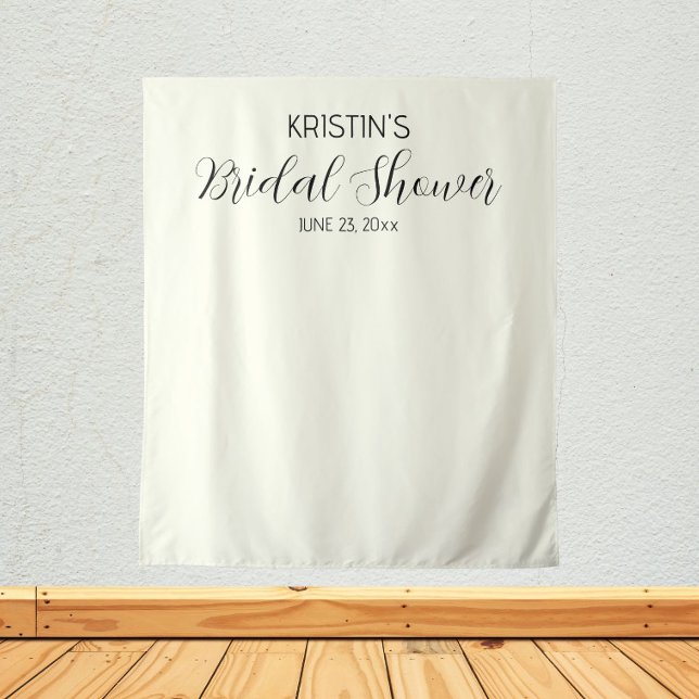 Ivory Personalised Bridal Shower Photo Backdrop Tapestry (In Situ)