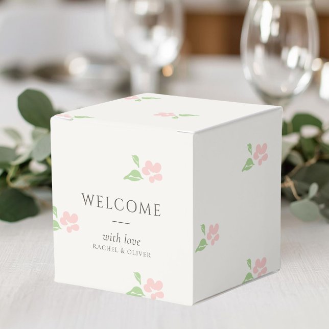 Ivory | Petit Blush Pink Floral Initials Wedding  Favour Box (Creator Uploaded)