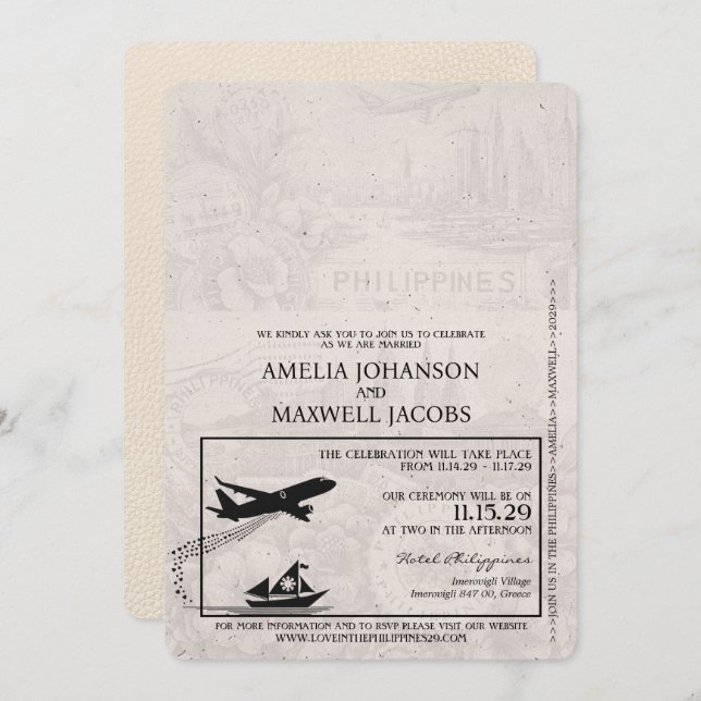 Ivory Philippines Passport Wedding Invitation (Front/Back)