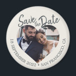 Ivory Photo Modern Script Save the Date Magnet<br><div class="desc">Ivory photo modern script save the date magnet featuring a heart-shaped photo window, soft ivory background, and hand-lettered script headline. This design puts your engagement photo front and center while clearly presenting the wedding date and location in a refined, neutral palette that suits a wide range of wedding styles. Ideal...</div>