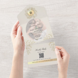 Ivory Photo Monogram Wedding All In One Invitation