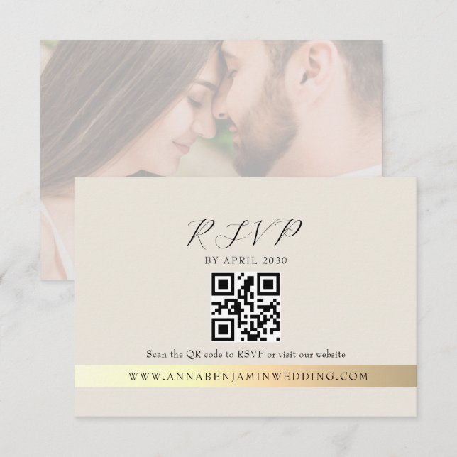 Ivory Photo QR Code Wedding RSVP Card (Front/Back)