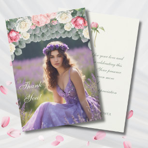 Ivory Photo Roses Bridal Shower Thank You Card