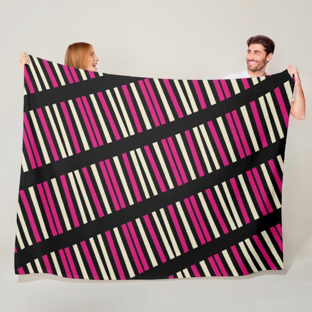 Ivory Pink Black Stripes Fleece Blanket (In Situ)