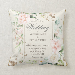 Ivory Pink Blush Romantic Floral Wedding Cushion