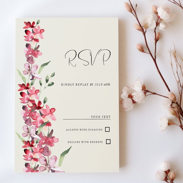 Ivory pink burgundy mint green floral RSVP Invitation (Ivory pink burgundy mint green floral RSVP)