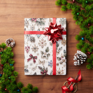 Ivory Pink Burgundy Winter Floral Wrapping Paper