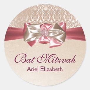 Ivory Pink Damask Bat Mitzvah Label