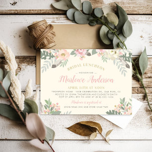 Ivory Pink Floral Garden Wedding Bridal Luncheon Invitation